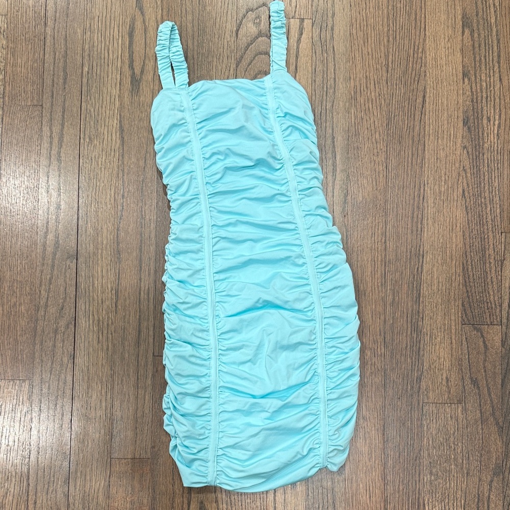 Katie J NYC Aqua Ruched One-Piece Dress